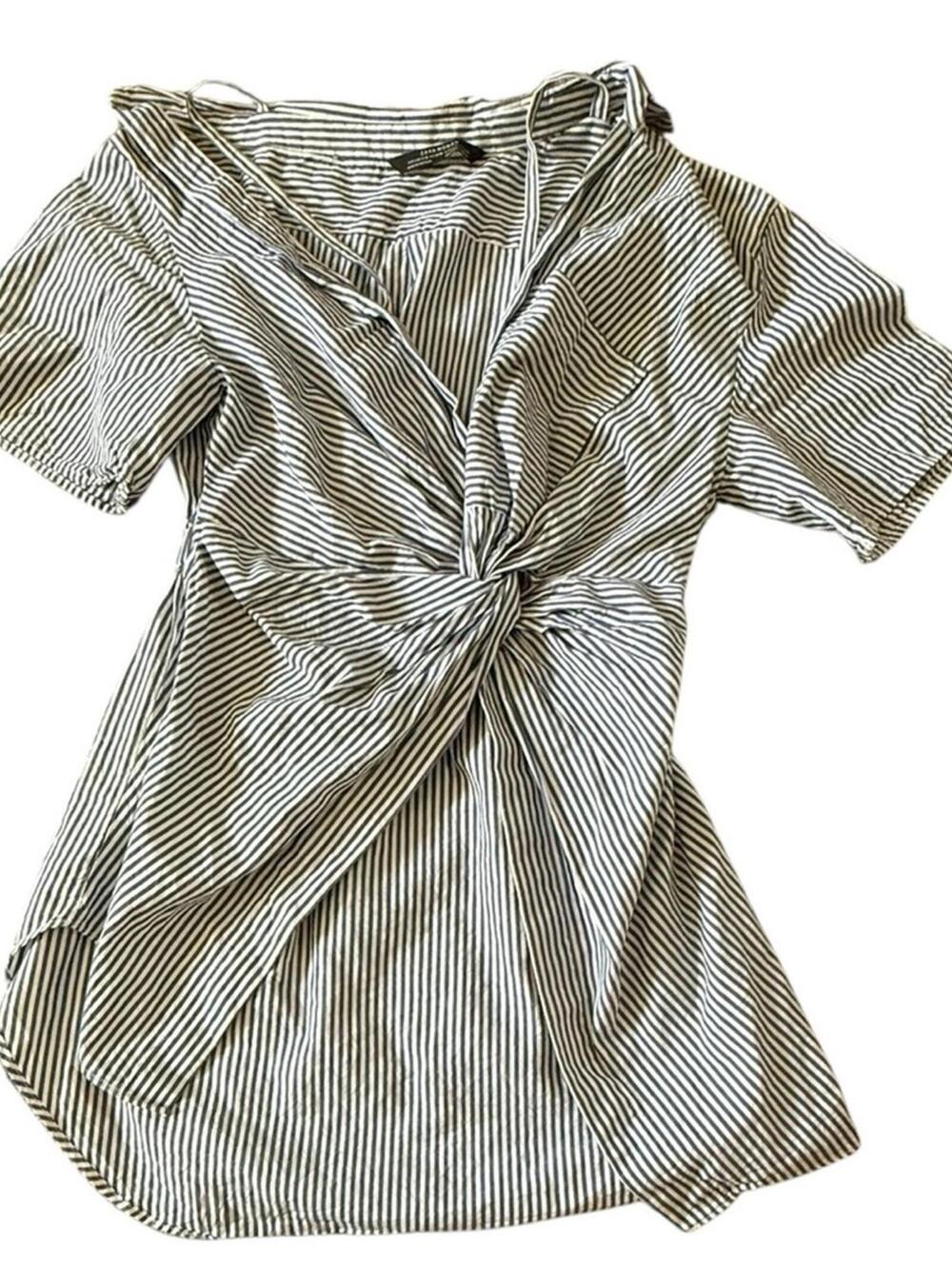 ZARA Woman Striped Knot-Front Dress (XS)